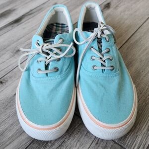 Sperry Mens Striper II CVO Tourquois Canvas Lace Up Trainers Sneakers Shoes 11.5